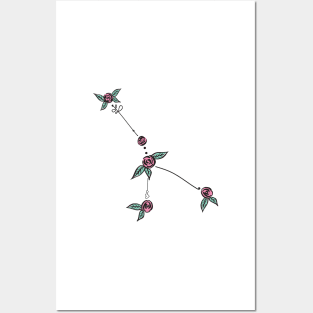 Cancer Zodiac Sign Constellation Roses and Hearts Doodle Posters and Art